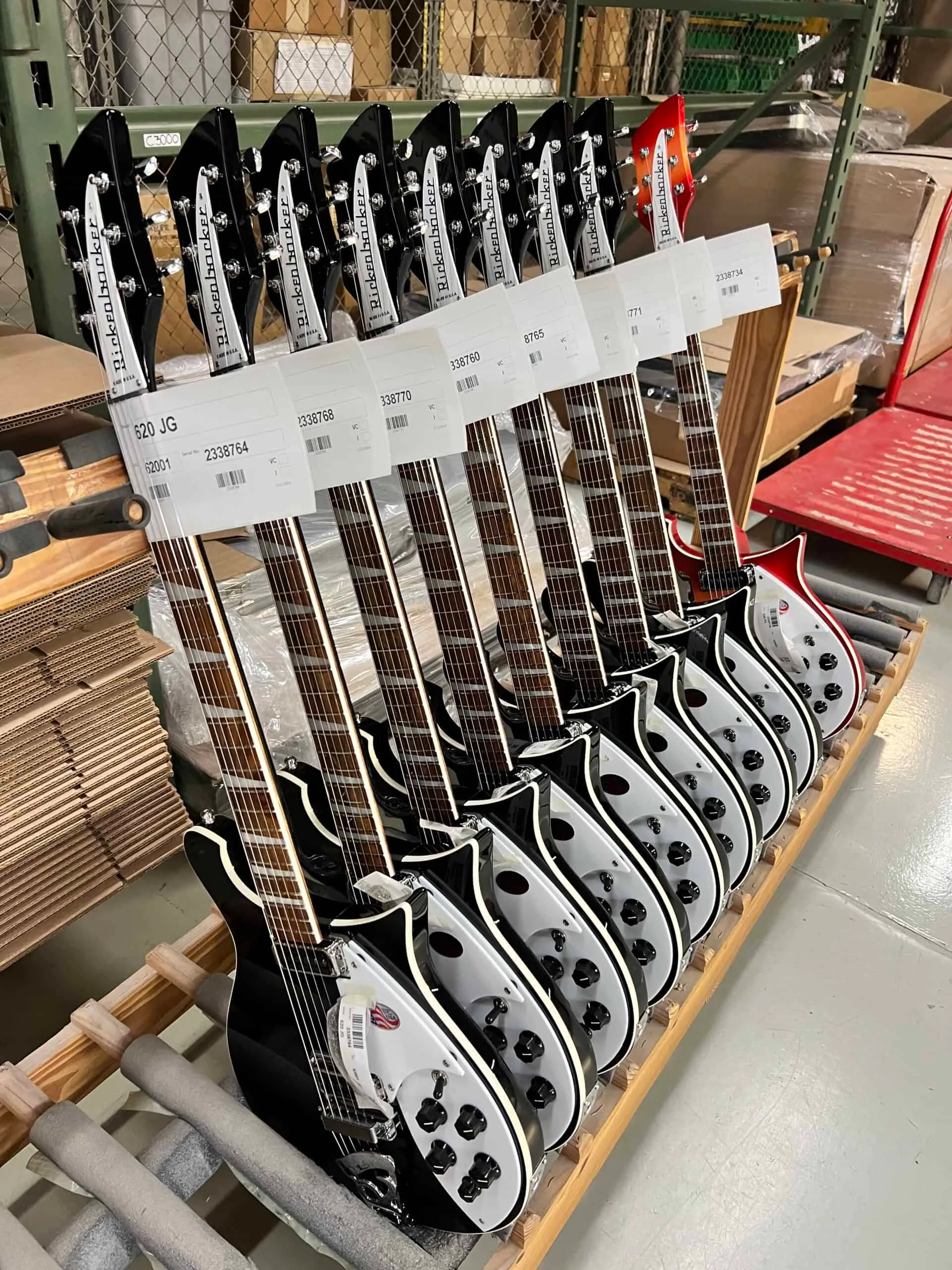 Group of guitars awaiting final inspection